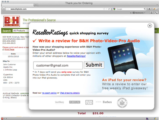 Checkout Exit Survey